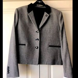 New with Tags- The Kooples France Blazer Wool Houndstooth Faux Leather Trim